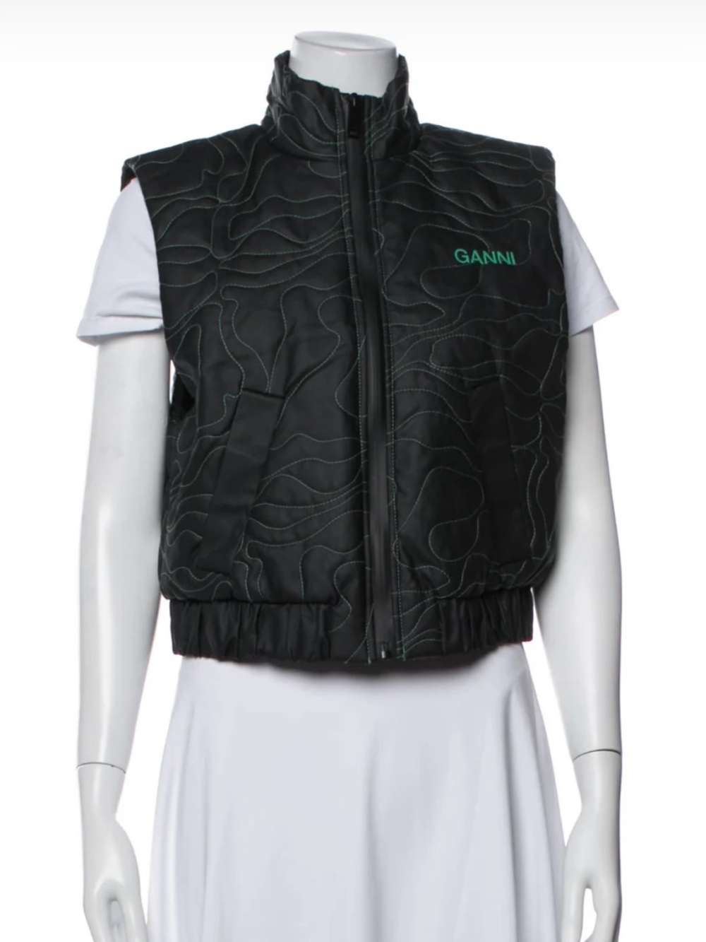 Ganni Black Quilted Zip Front Vest
